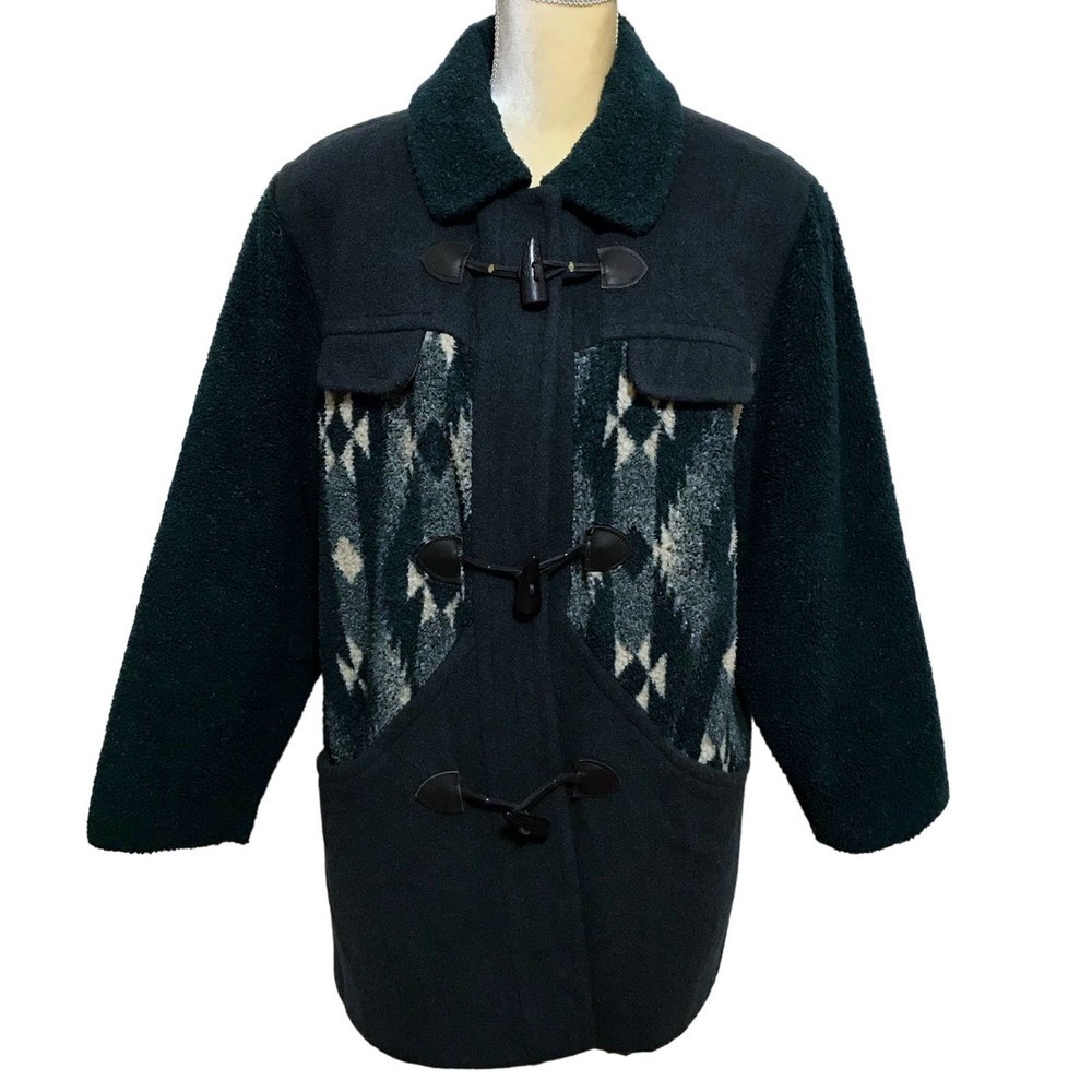 Jonathan Michael Vintage Forest Green Sherpa Pea Coat Women XL